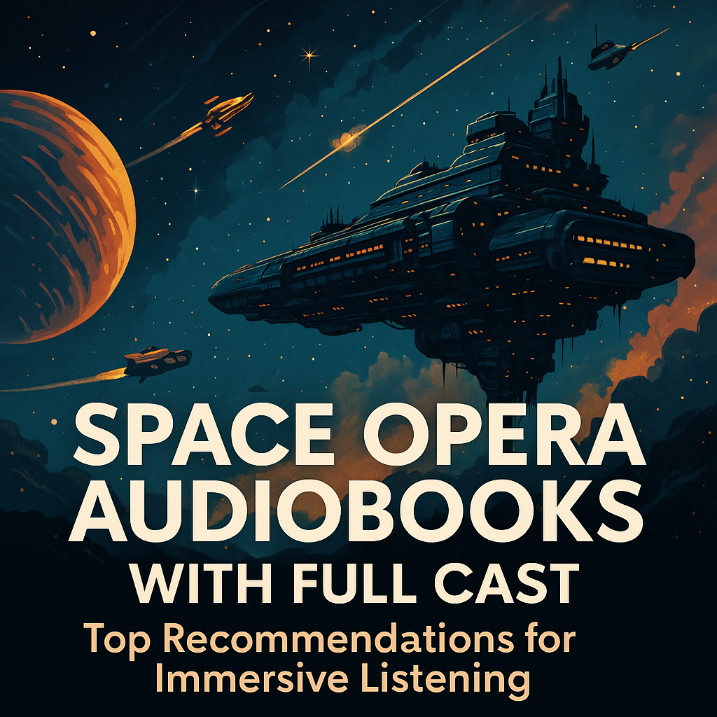 Futuristic starships glide across a colorful galaxy backdrop with planets and stars, representing the immersive experience of full cast space opera audiobooks. Futuristic starships glide across a colorful galaxy backdrop with planets and stars, representing the immersive experience of full cast space opera audiobooks.